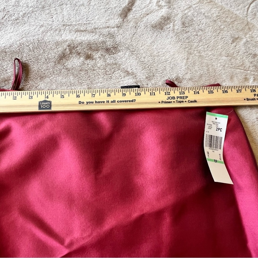Anne Klein Suit Tea Rose Blazer Skirt Set Top Stitch Covered Buttons Size 8P - Picture 14 of 16